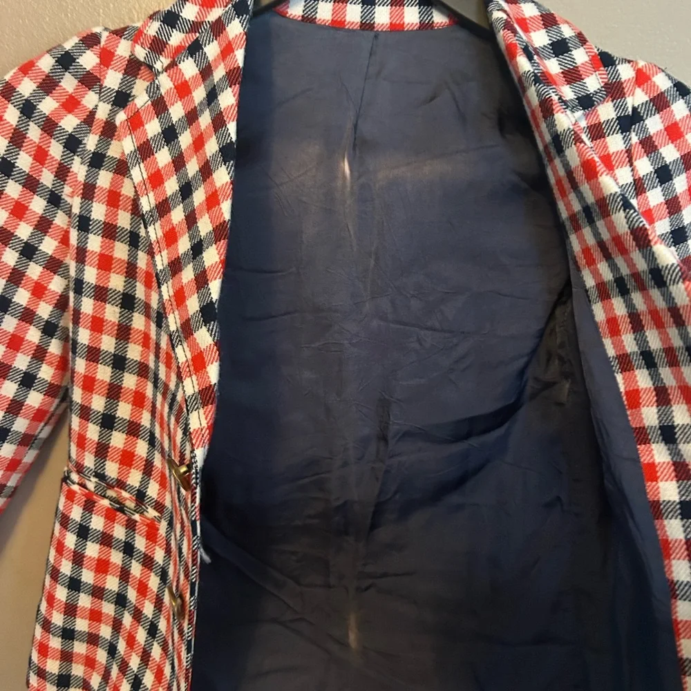 Vintage Kids Blazer - red/blue/white checkered plaid fully lined